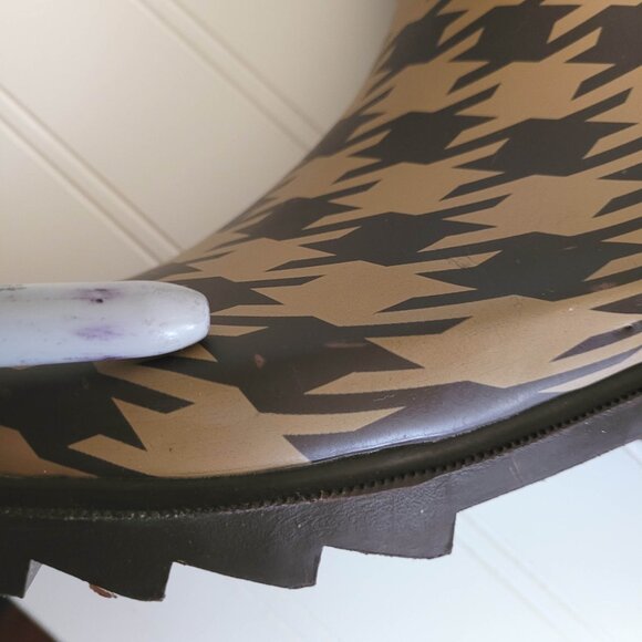 Capelli Rubber Boots Womens 8 Brown Houndstooth Check Waterproof Rain Boots - Picture 8 of 14